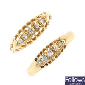 Two early 20th century 18ct gold diamond dress rings.