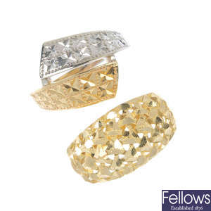 A selection of four 9ct gold rings.