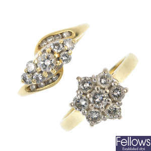 Two 18ct gold diamond dress rings.