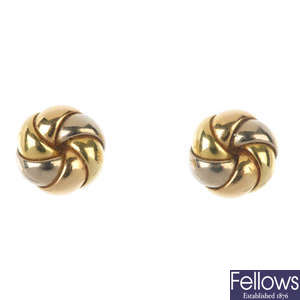 A pair of 18ct gold ear studs and a pair of cultured pearl ear studs.