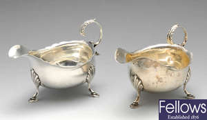 A matched pair of George V silver sauce boats. 
