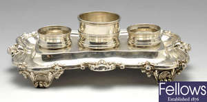 An early Victorian silver desk ink stand. 