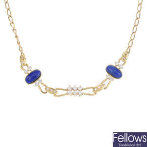 A lapis lazuli and diamond necklace.