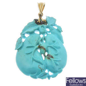 A reconstituted turquoise pendant.