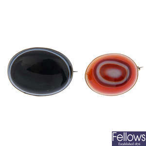 Two late 19th to early 20th century banded agate brooches.