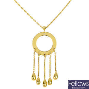 A pair of 18ct gold earrings and a 9ct gold pendant 
