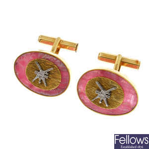 A pair of 1970s 18ct gold rhodochrosite cufflinks.