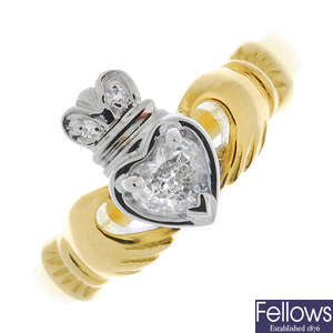 An 18ct gold diamond Claddagh ring. 