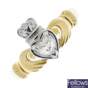 An 18ct gold diamond Claddagh ring. 