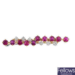A 18ct gold ruby and diamond brooch. 