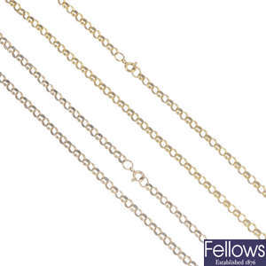Two 9ct gold double belcher-link chains.