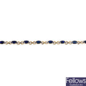 A 9ct gold sapphire and diamond accent bracelet.