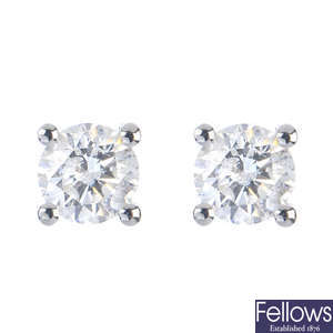 A pair of 18ct gold brilliant-cut diamond ear studs. 