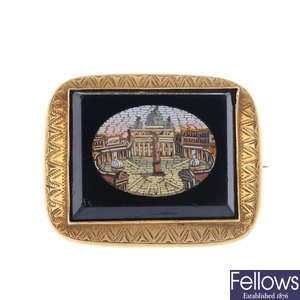 A late 19th century gold micro mosaic brooch depicting St Peters square in Rome.