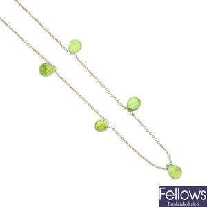 An 18ct gold peridot necklace.