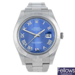 ROLEX - a gentleman's stainless steel Oyster Perpetual Datejust II bracelet watch.
