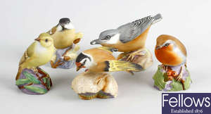 Five Royal Worcester bone china models of birds. 