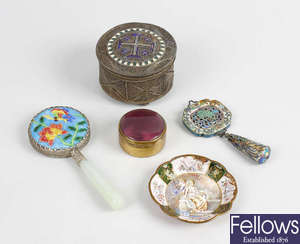 A group of assorted enamel items.