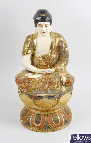 A large Japanese satsuma figure of a Buddha. 