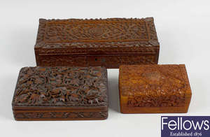 A large group of Eastern and other carved wooden boxes, etc. 