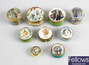 A group of nine assorted enamel boxes. 