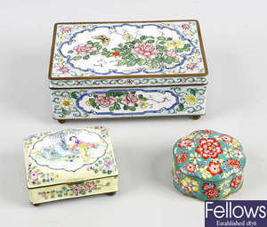 A box containing a group of Chinese enamel wares. 