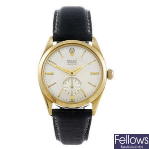 ROLEX - a gentleman's 18ct yellow gold Oyster Veriflat wrist watch.