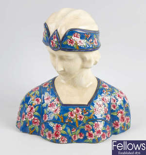 A 20th century French pottery bust.