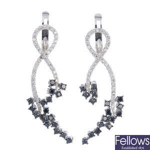 A pair of 18ct gold diamond and gem-set earrings.