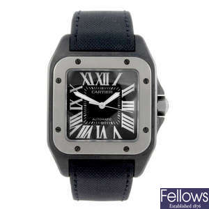 CARTIER - a bi-metal Santos 100 wrist watch.