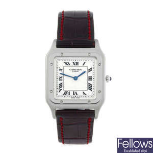 CARTIER - a platinum Santos wrist watch.
