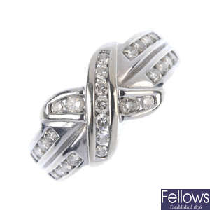 A diamond crossover dress ring. 