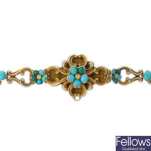 A late 19th century gold turquoise bracelet.
