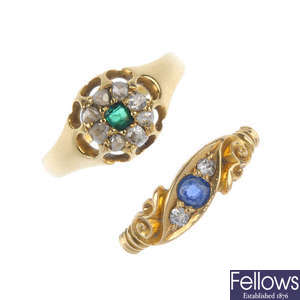 Two early 20th century gold, diamond and gem-set rings.