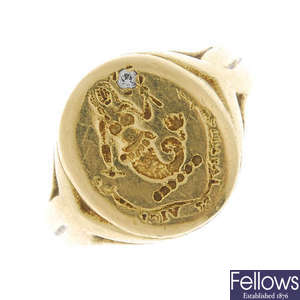 A mid 20th century 18ct gold signet ring.