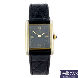CARTIER - a gold plated silver Must De Cartier wrist watch.
