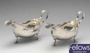A matched pair of modern silver sauce boats.