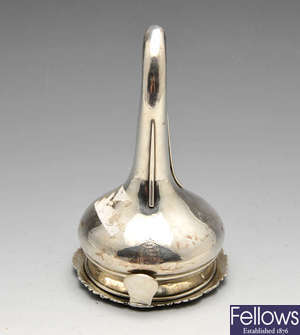 A George III provincial silver wine funnel.
