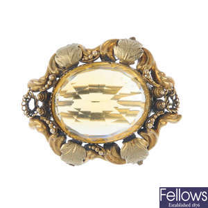 A late 19th century 19ct gold citrine brooch.