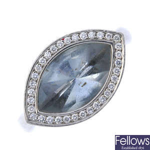An aquamarine and diamond dress ring.  