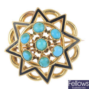 A set of turquoise and enamel jewellery. 