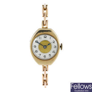 A lady's 9ct yellow gold bracelet watch.