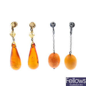 Two pairs of amber earrings.