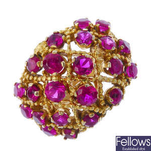 A synthetic ruby bombe ring. 