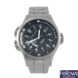 HAMILTON - a gentleman's stainless steek Khaki GMT bracelet watch.