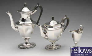 An early 20th century three piece silver tea service.