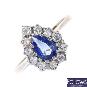 An 18ct gold sapphire diamond cluster ring.