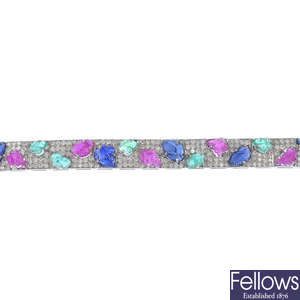 A gem-set and diamond foliate bracelet. 