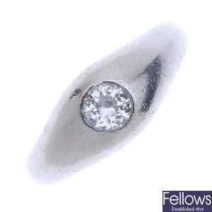 A mid 20th century platinum diamond single-stone ring. 