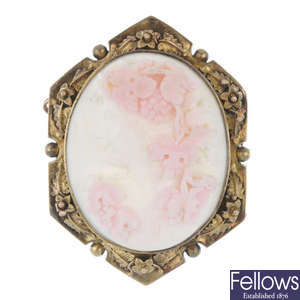 A late 19th century conch shell cameo brooch.
